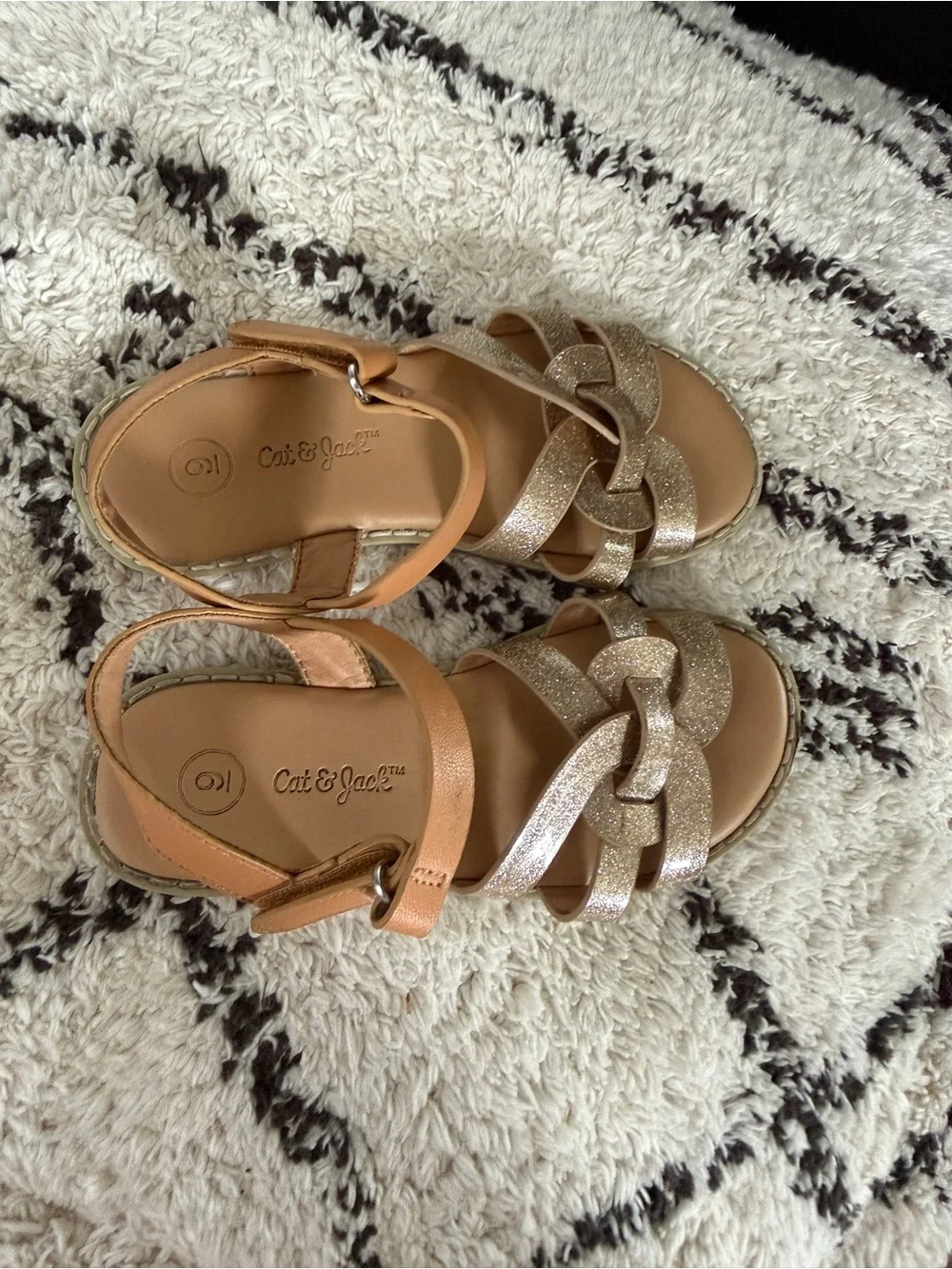 Cat & Jack Gold Glitter braided Strappy Sandals Toddler Size 10 summer shoes